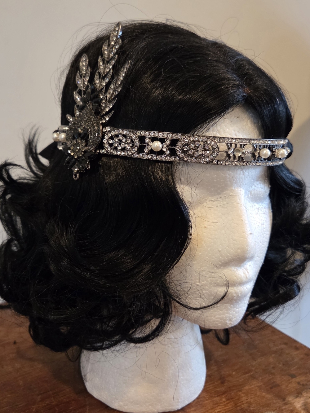 Art Deco Crystal and Pearl Headband - Silver
